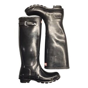 Hunter Original Tall Rain Boots Womens US Size 8 Black‎  Mid Calf Pull On
